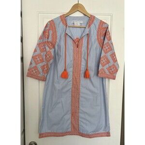 Gretchen Scott Oneida Tunic Dress in blue and white Size Medium Embroidered